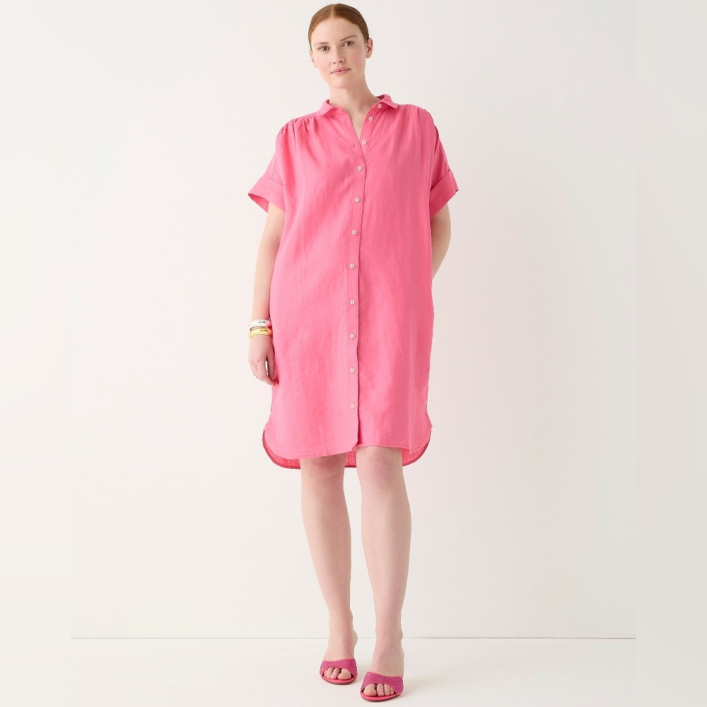 NWT J Crew Pink Relaxed Baird McNutt Linen Shirtdress Sz